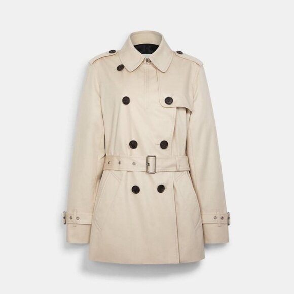 Coach Jackets & Blazers - COACH Short Double Breasted Beige Belted Trench Coat Jacket Large